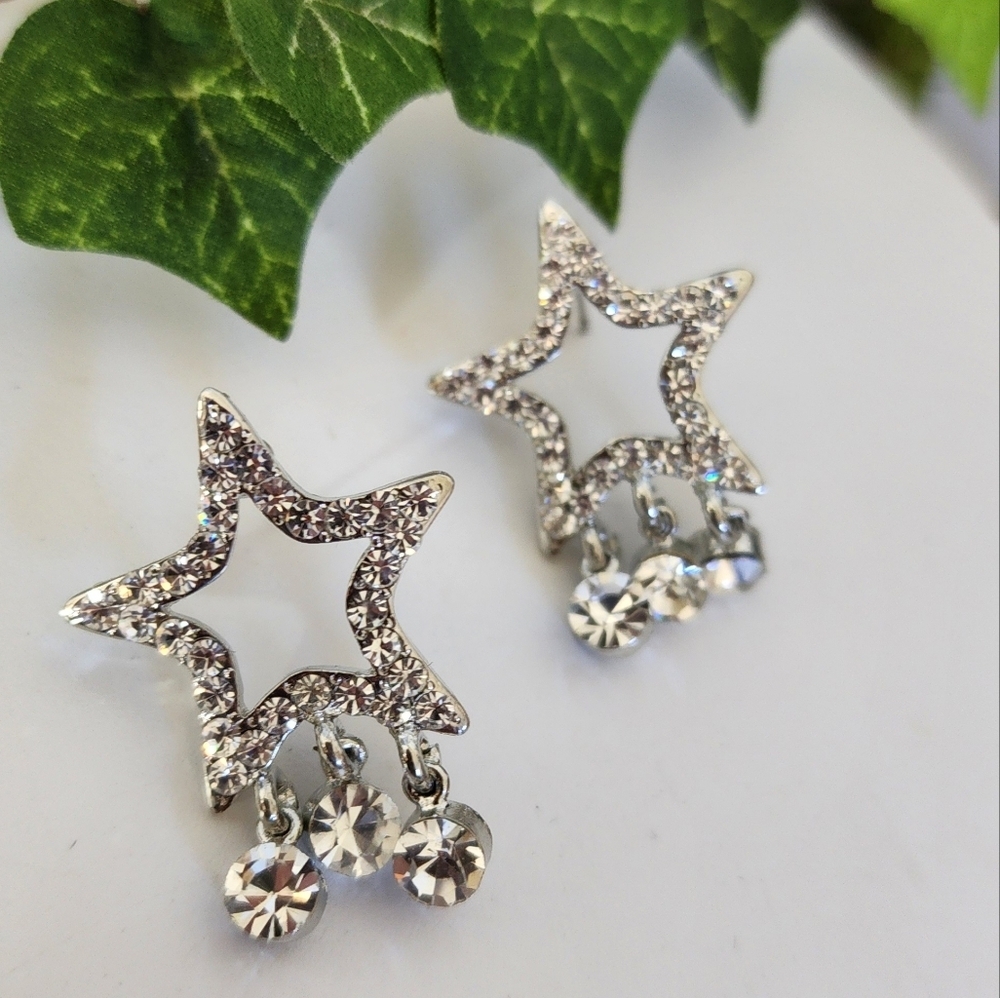Silver Rhinestone Star Glam Earrings